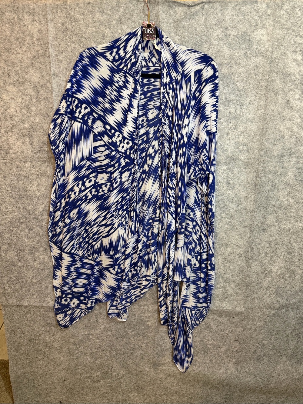 Michael Stars Blue White Ikat Print Wrap OS Kimono Poncho Boho Resort